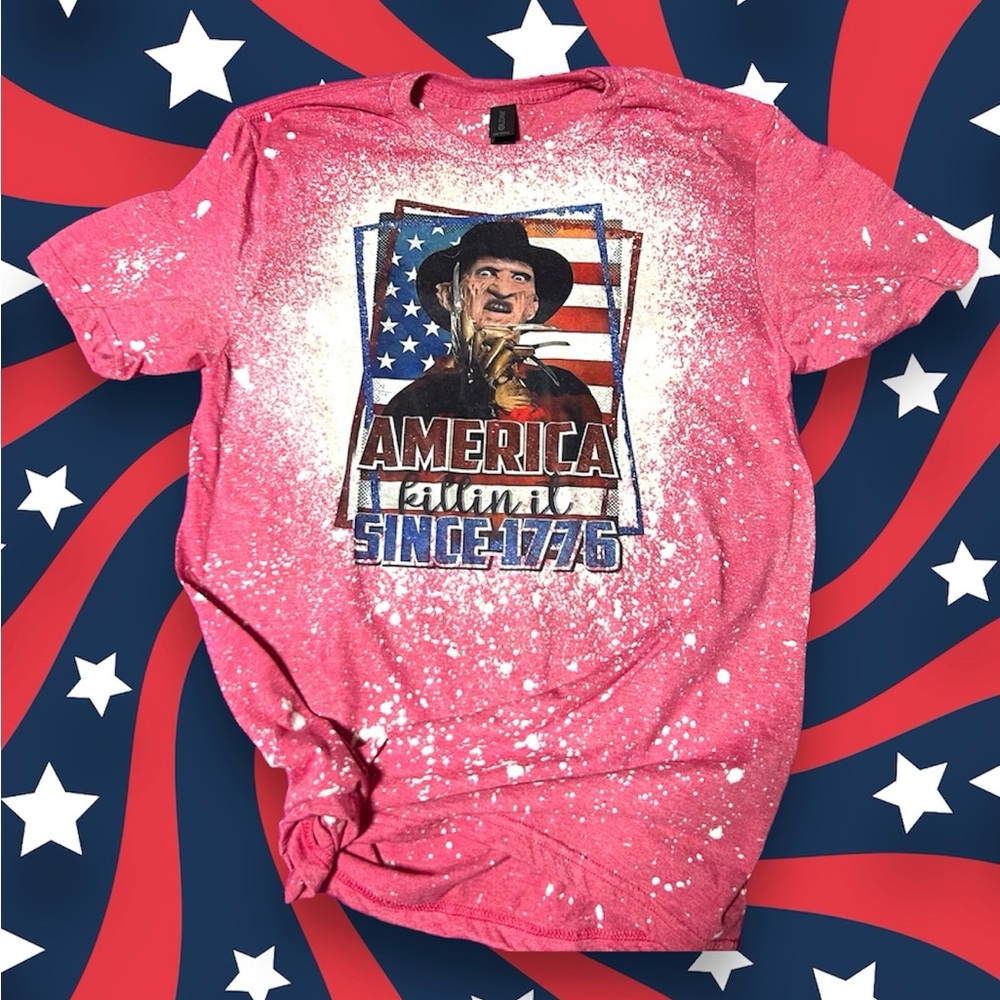 4th of July Freddy Krueger bleach effect shirt